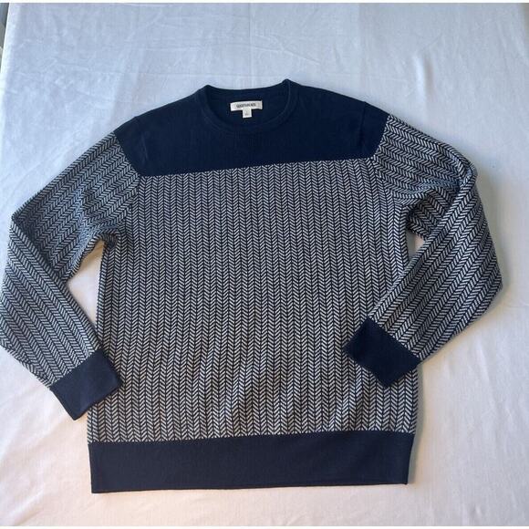 Goodthreads Men's Size L Wool Blend Striped Sweater Navy Blue Pullover Winter - Picture 1 of 9